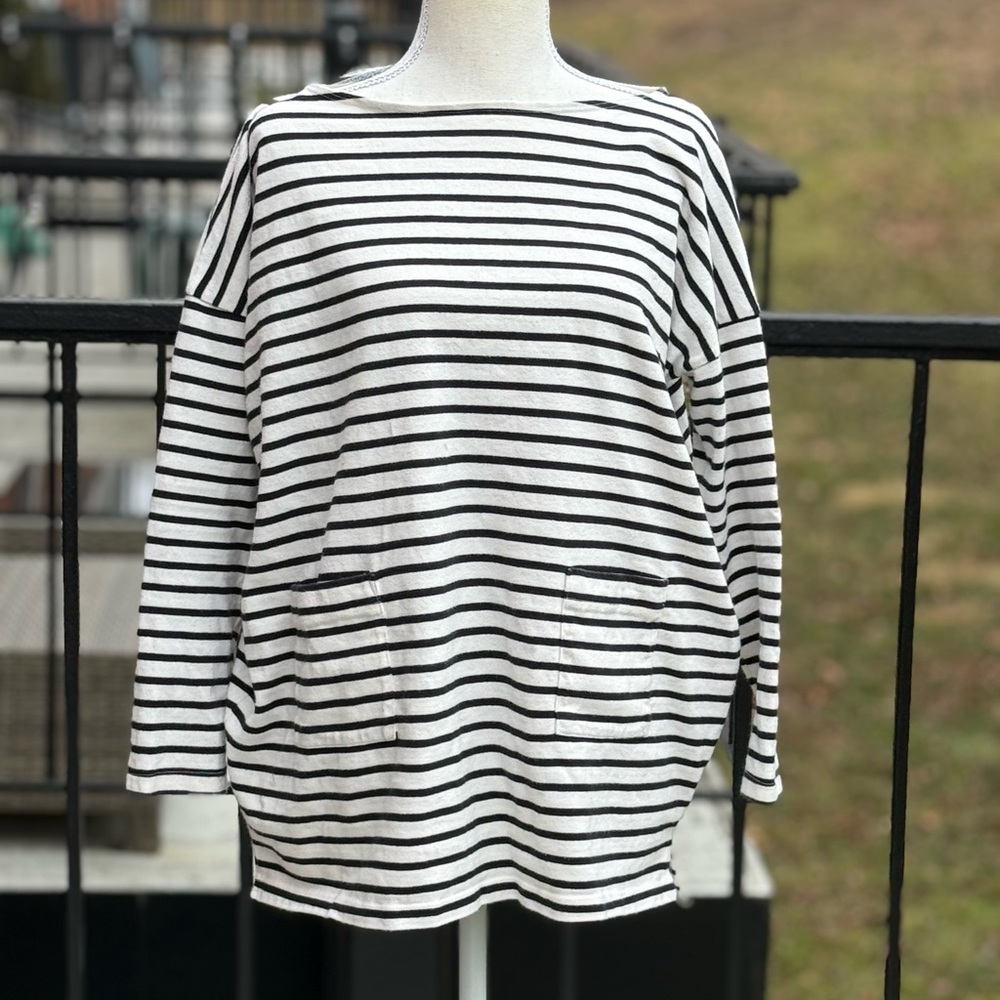 Hatch Black and White Striped Tunic Top